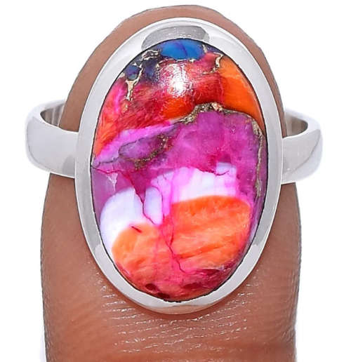 Limited Edition -Natural Kingman Pink Dahlia Turquoise Gemstone Solid .925 Sterling Silver Ring 9