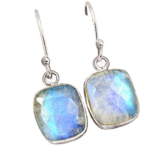 Natural Rainbow Moonstone Gemstone Solid .925  Silver Earrings
