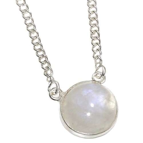 Natural Rainbow Moonstone Round Gemstone .925 Sterling Silver Plated Handmade Necklace