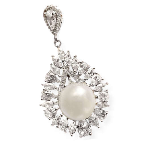 Natural Creamy White Pearl ,White CZ  set in Solid .925 Sterling Silver Ring Size US 9.5 or S1/2