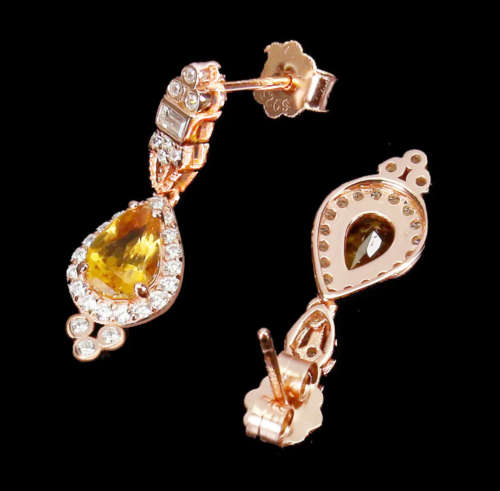 Natural Unheated Pear Citrine Gemstone  in Solid 925 Sterling Silver 14K Rose Gold Stud Earrings