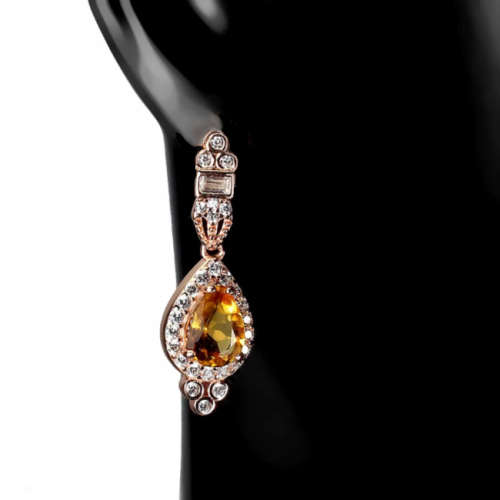 Natural Unheated Pear Citrine Gemstone  in Solid 925 Sterling Silver 14K Rose Gold Stud Earrings
