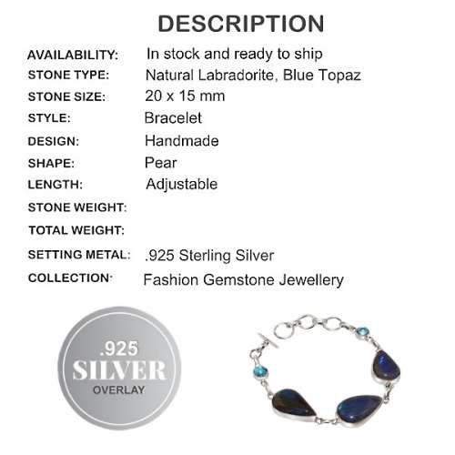 Captivating Natural Fiery Labradorite  .925  Silver  Bracelet