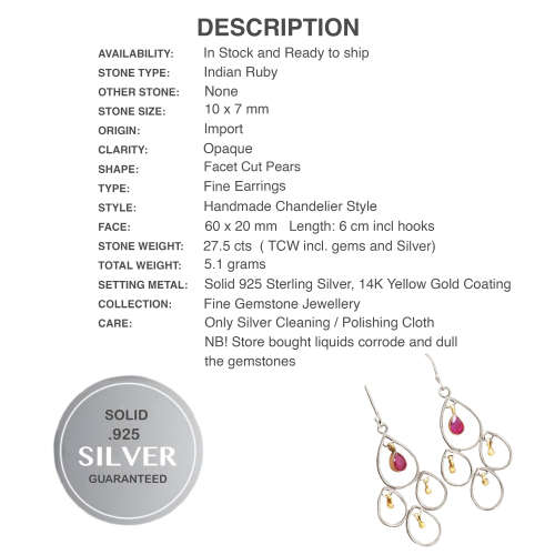 Rare Spectacular Two-Tone Indian Red Ruby, Gemstone Solid .925 Sterling Silver Earrings