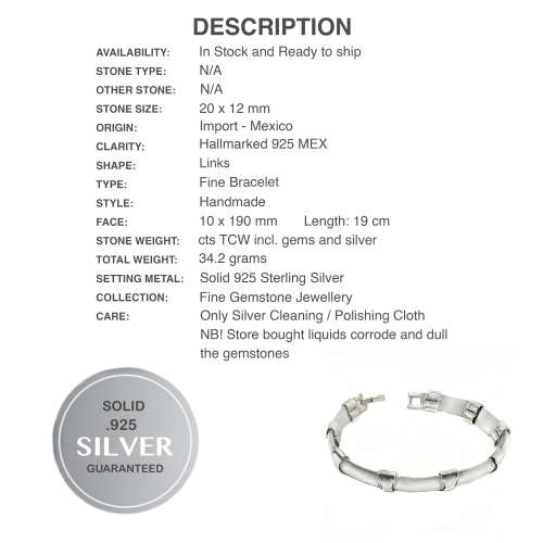 Handmade Unusual Links from Mexico Hallmarked Solid  .925 Sterling Silver Bracelet for Men