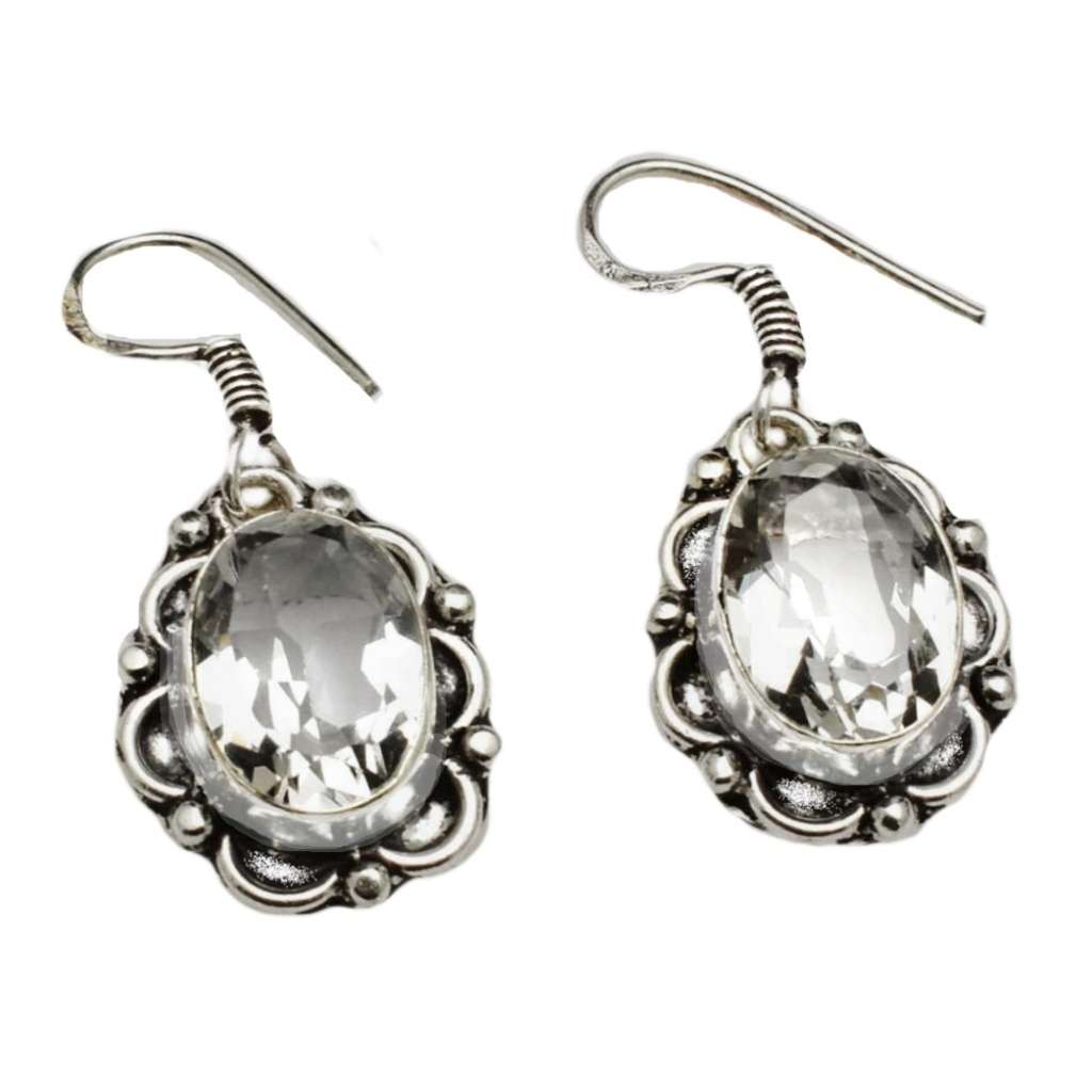 Handmade Antique Style White Topaz Gemstone .925 Sterling Silver Earrings