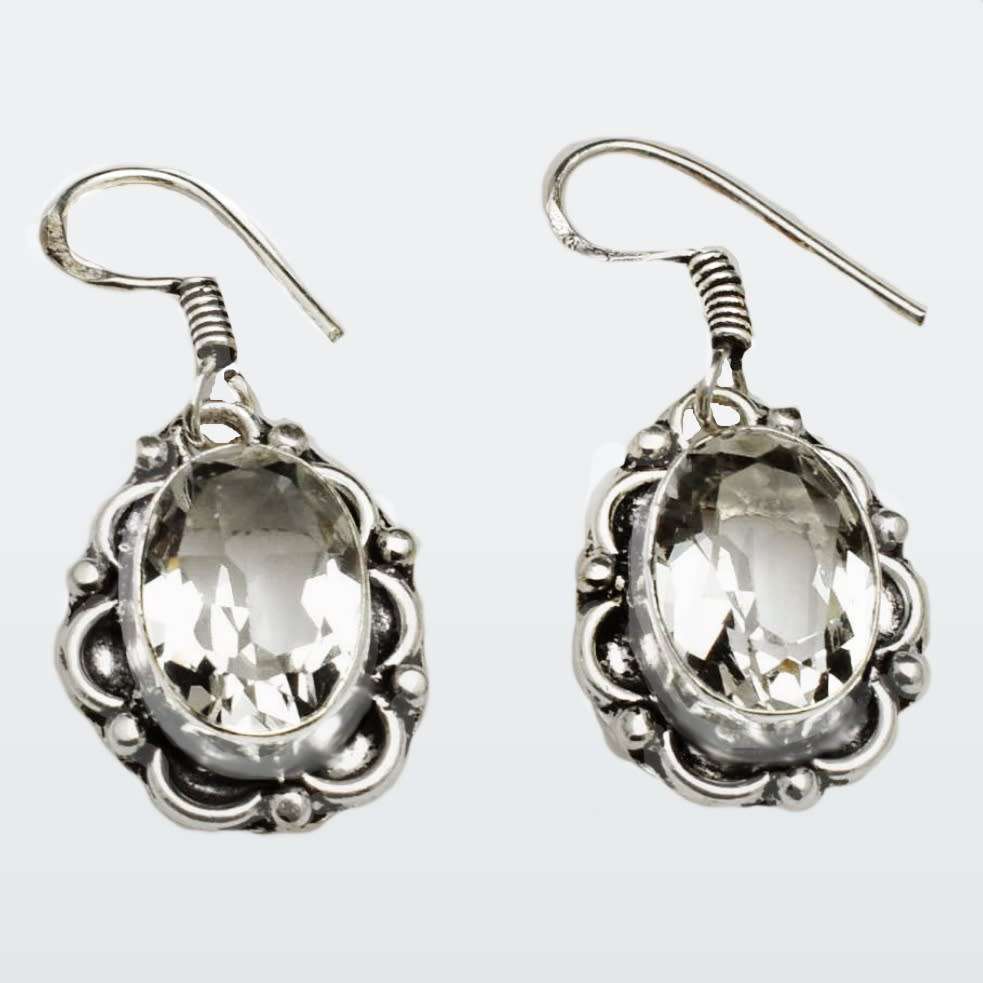 Handmade Antique Style White Topaz Gemstone .925 Sterling Silver Earrings