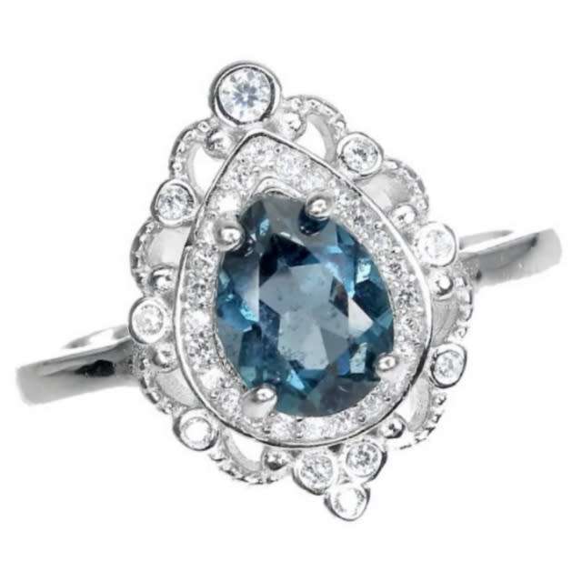 Natural London Blue Topaz CZ Gemstone Solid .925 Sterling Silver 14K White Gold Earrings