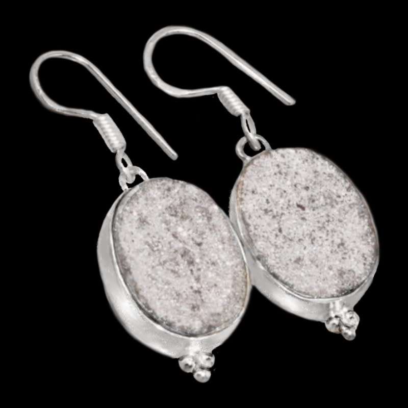 Lovely Oval Shape Silver Druzy Gemstone .925 Sterling Silver Earrings