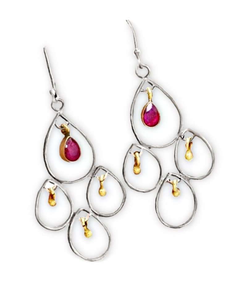 Rare Spectacular Two-Tone Indian Red Ruby, Gemstone Solid .925 Sterling Silver Earrings