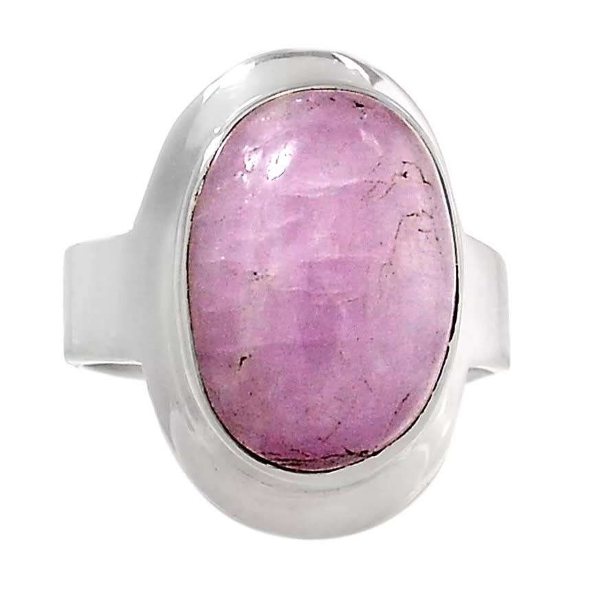 Natural Pink Oval Shape Kunzite Gemstone set in Solid .925 Silver Ring Size 8 or Q