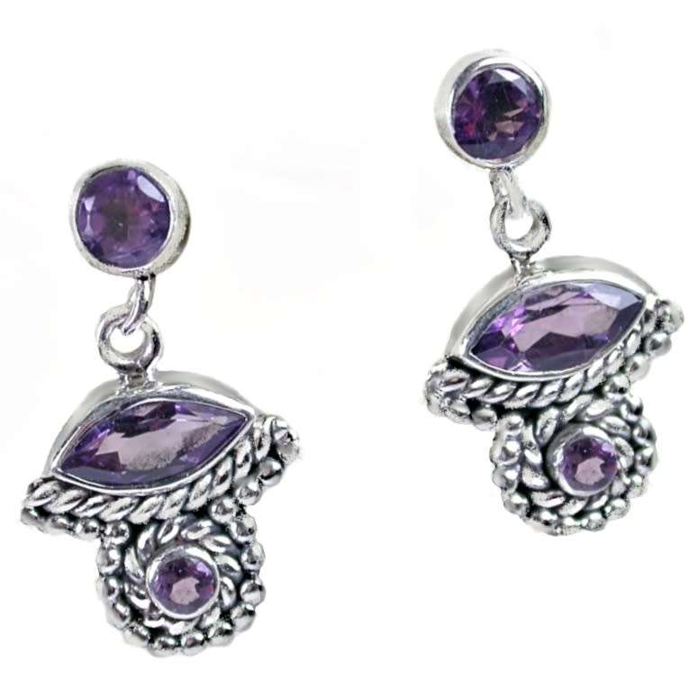 Natural Purple Amethyst Gemstone set in Solid .925 Sterling Silver Handmade Earrings