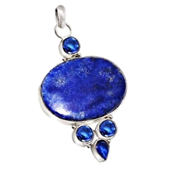 Natural Lapis Lazuli, Kyanite Quartz  .925 Silver Pendant