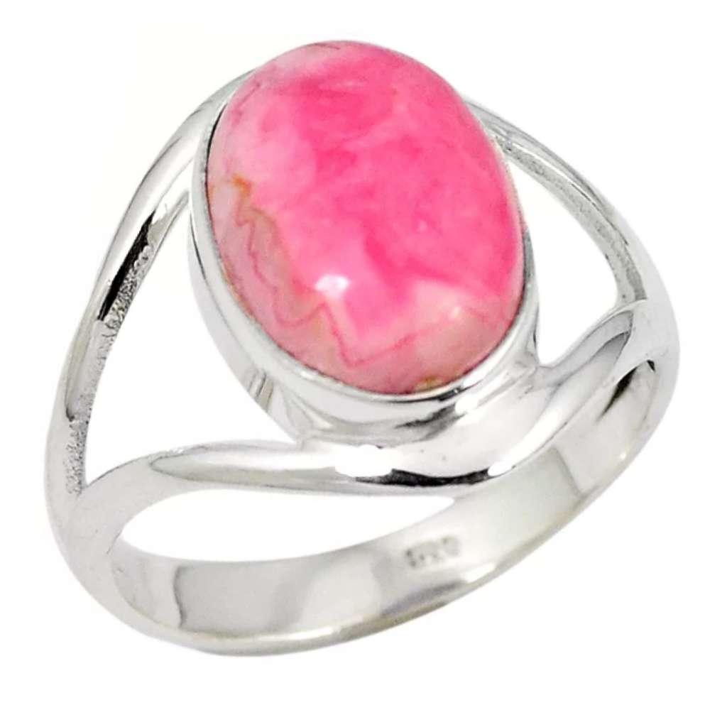Gorgeous Inca Rose Natural Argentina Rhodochrosite Gemstone Solid .925 Sterling Silver Size 9.5