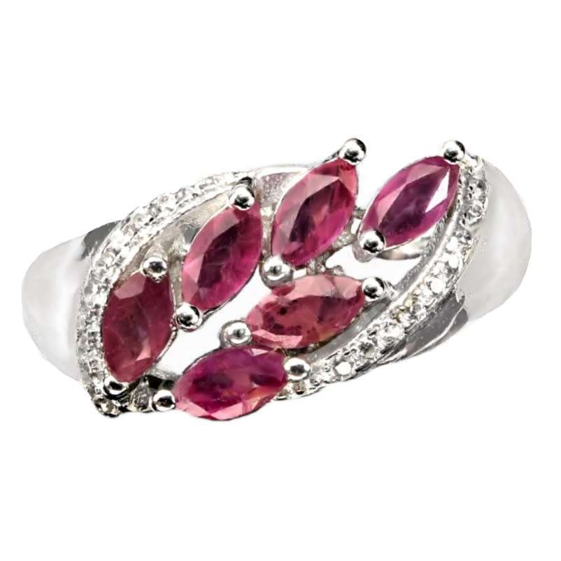 Natural Ruby and White Cubic Zirconia Gemstone Solid .925 Sterling Silver Ring Size Us 7.5 or P