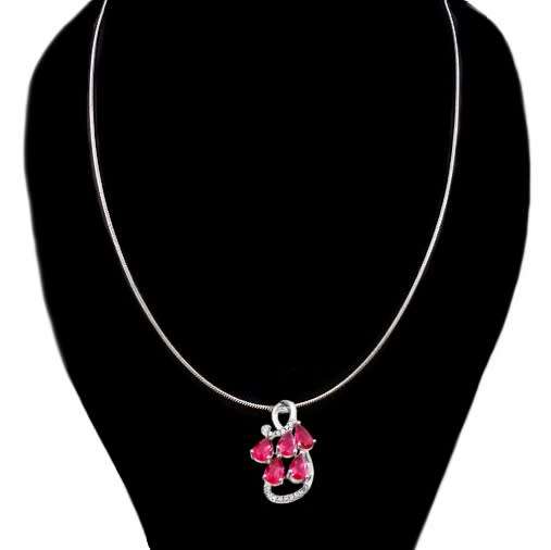 5.62 cts Pink Ruby Pear Shape and White Topaz Gemstones set in Solid .925 Sterling Silver Pendant