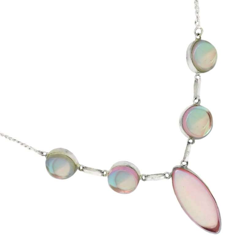 Aqua Pink Madagascar Fire Topaz Mixed Shape in .925 Sterling Silver Plated Handmade Necklace