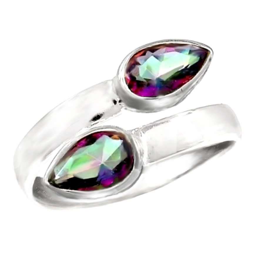 Natural Rainbow Mystic Topaz set in Solid .925 Sterling Silver Ring Size US 7 / O