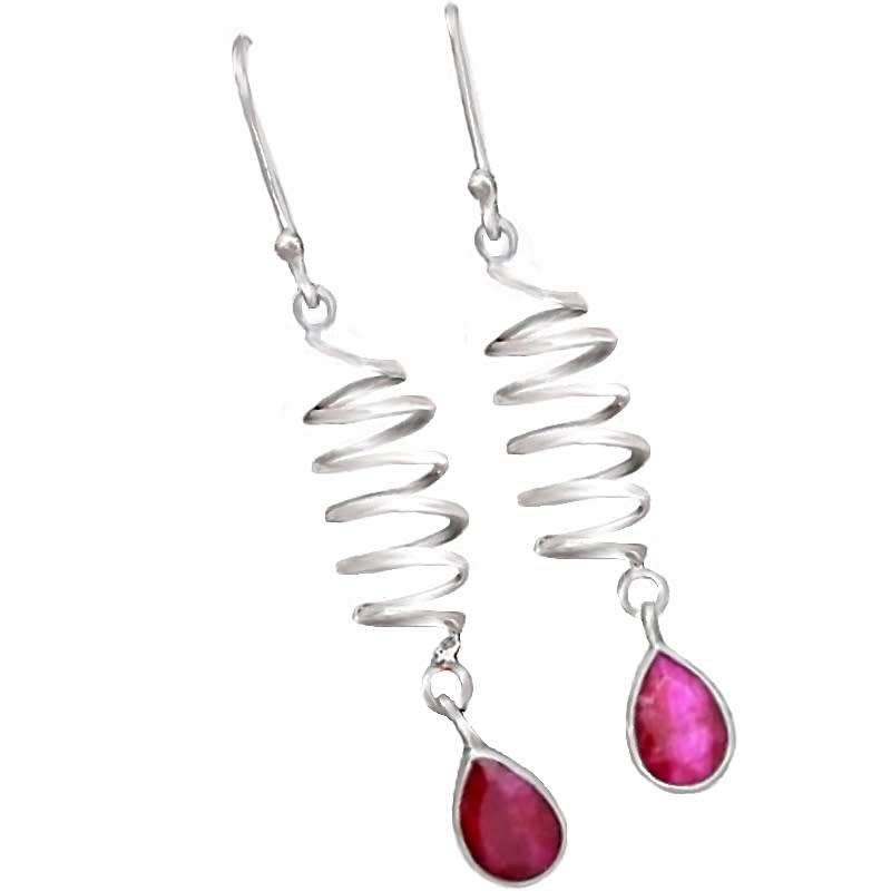 Handmade Antique style Indian Ruby Oval Gemstone set in Solid .925 Sterling Silver Earrings