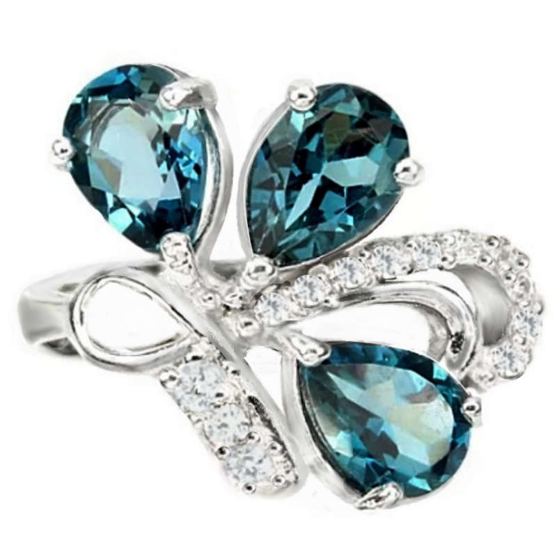 20.90 cts Genuine London Blue Topaz  CZ Gemstone Solid .925 Sterling Silver Sz 7 or O