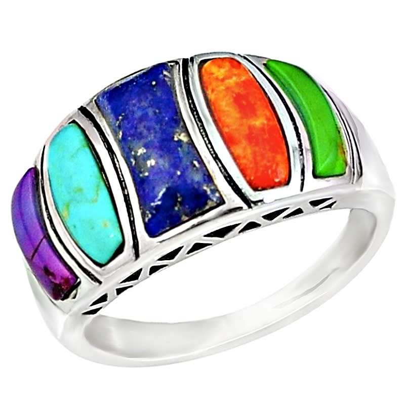 Natural South Western Arizona Turquoise and Lapis Lazuli in Solid .925 Sterling Silver Ring size 8.5