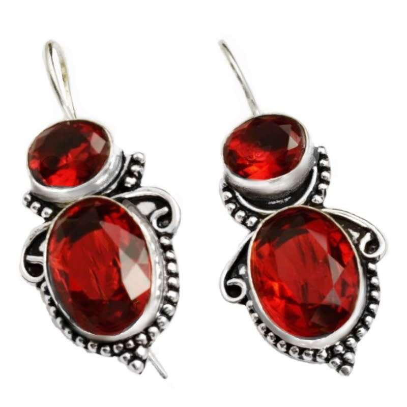 Handmade Oval Shapes Garnet Gemstone .925 Sterling Silver Earrings