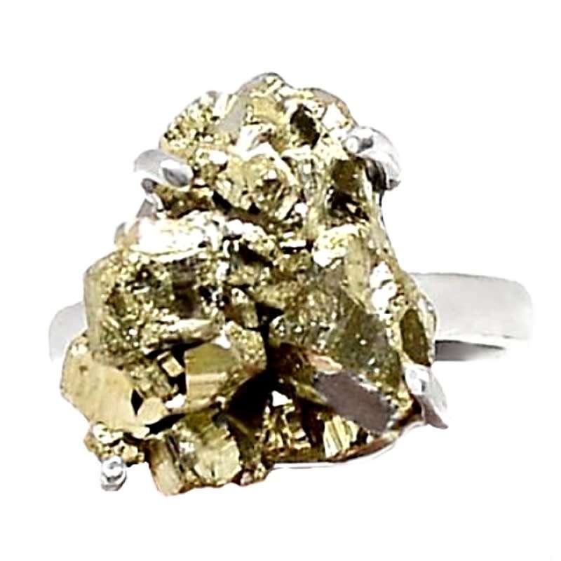 Peruvian Natural Golden Pyrite Solid .925 Sterling Silver Ring Size 8 or Q