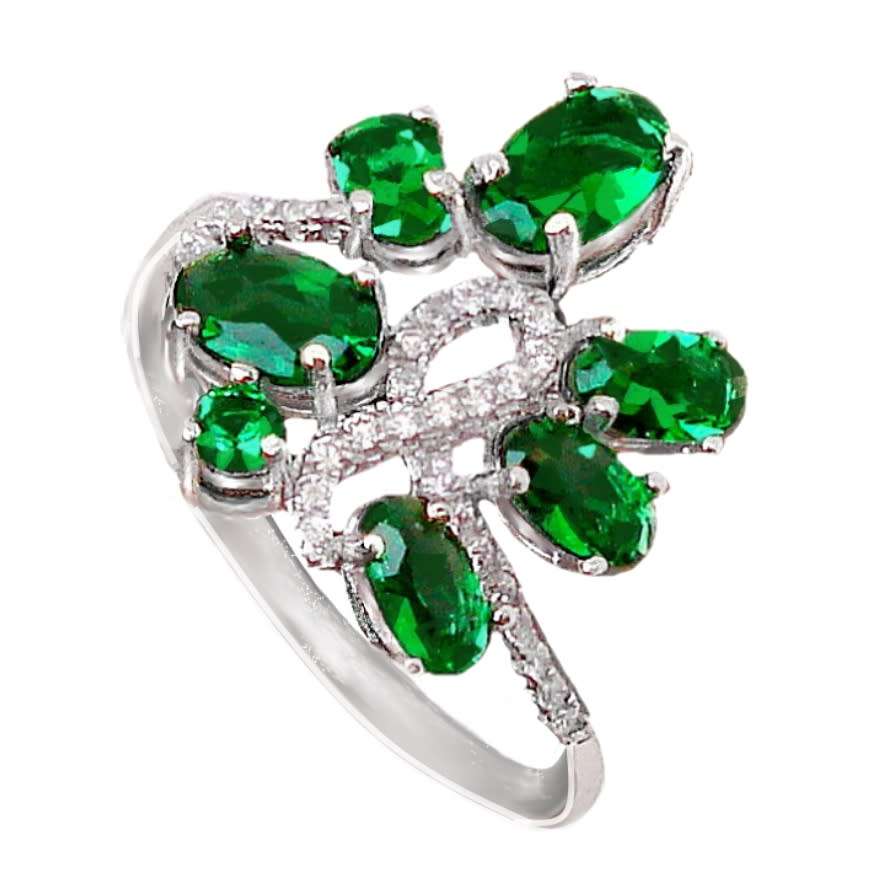 Handmade Russian Nano Emerald , White Topaz Solid .925 Sterling Silver Ring Size US 7 or O