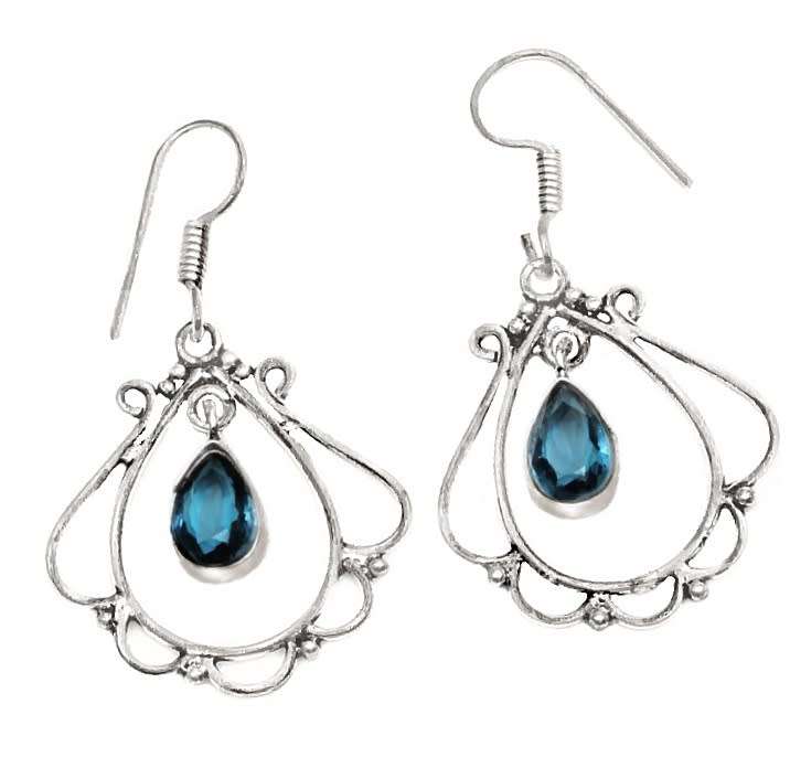 Handmade London Blue Topaz . 925 Sterling Silver Earrings