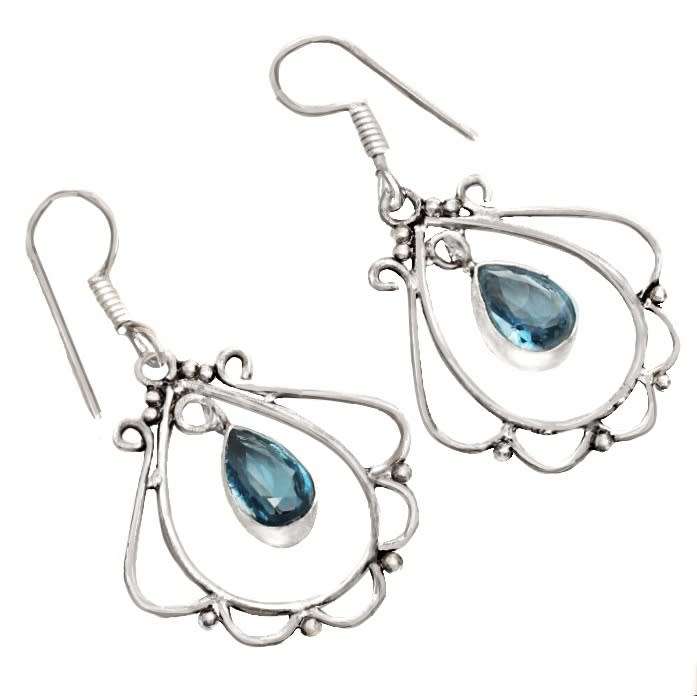 Handmade London Blue Topaz . 925 Sterling Silver Earrings