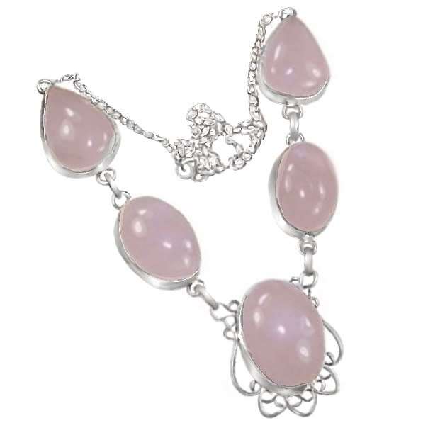 Natural Pink Rose Quartz Larger Gemstone set in .925 Sterling Silver Plated Necklace