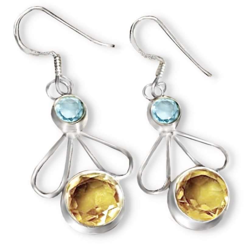 Natural Aquamarine and Citrine Set in Solid 925 Sterling Silver Earrings