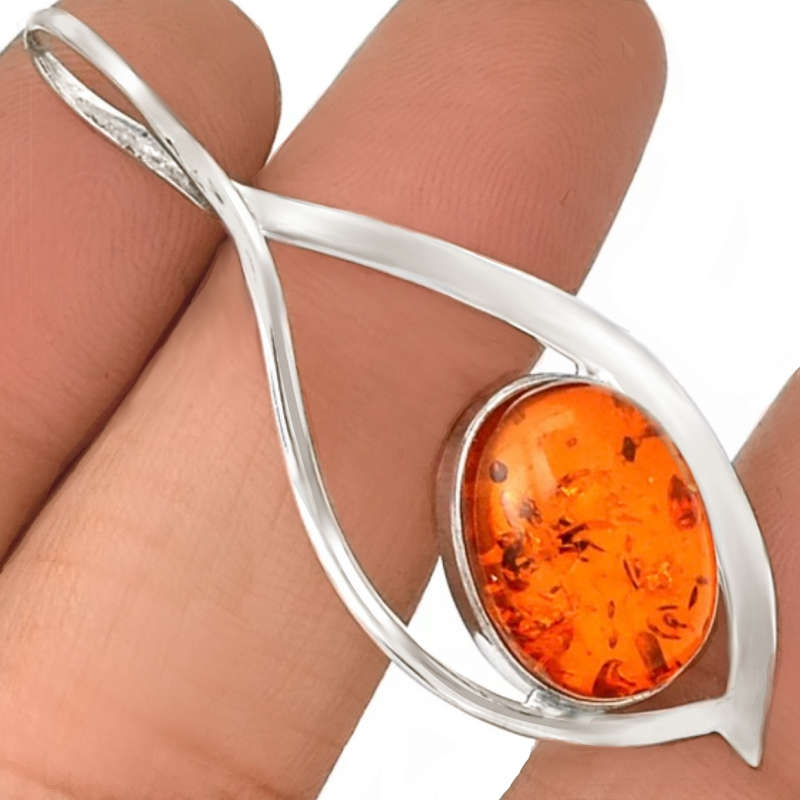 Captivating Modern Baltic Amber set in Solid .925 Sterling Silver Pendant