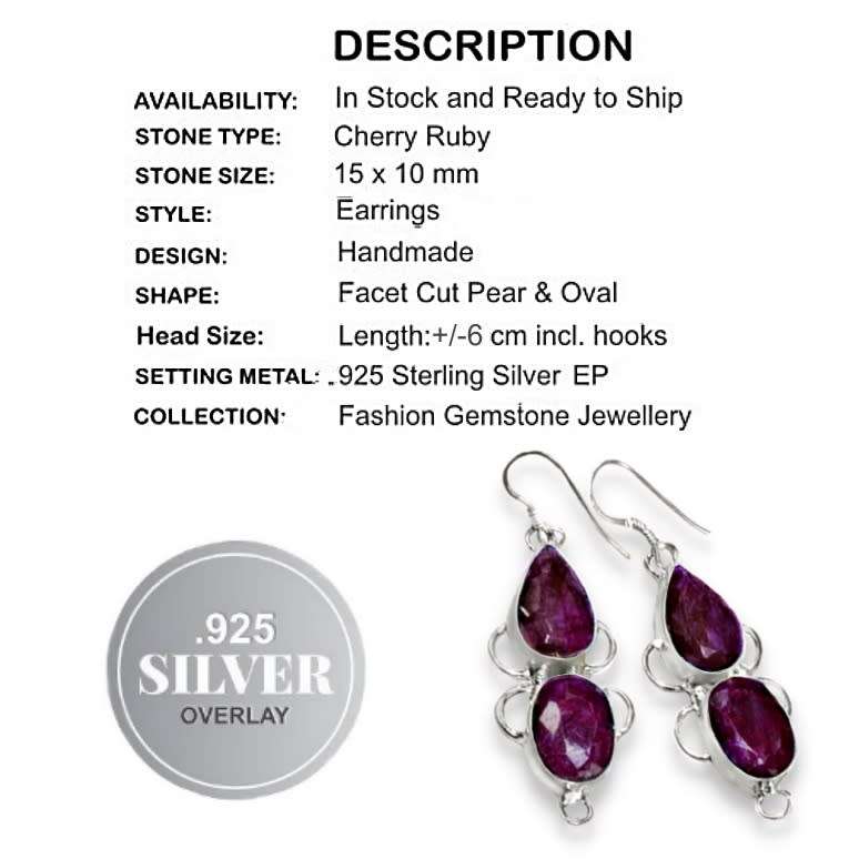 Handmade Enchanting Indian Cherry Ruby Earrings Set In .925 Sterling Silver