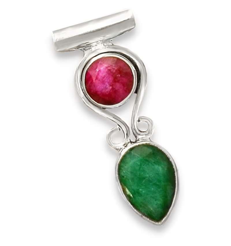 Natural Indian Ruby, Emerald Set in Solid  .925 Sterling Silver Pendant