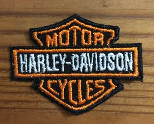 Harley Davidson badge patch in black, orange and white