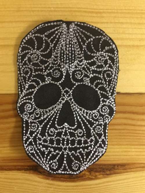Biker Grey sugar scull badge patch