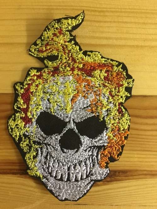 Biker Scull with flames badge patch