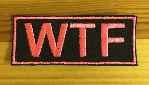 Biker WTF badge patch in pink