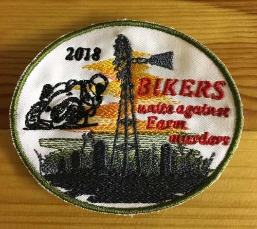 BDG604 Bikers unite against farm murders badge patch