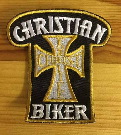 BDG97 Christian biker badge patch - gold