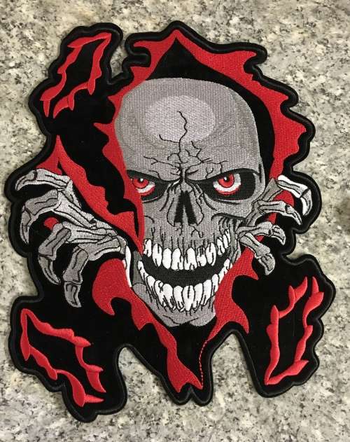 SALE!!! END OF RANGE LARGE Skull with hand badge patch 28.5cm x 23