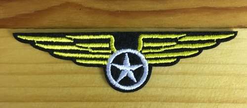 BDG933 Wings in white and yellow small badge patch 3cm x 9.5cm