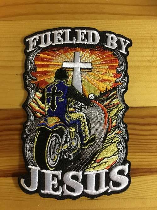BDG951 LARGER Christian Fueled by Jesus badge patch 13cm x 9cm