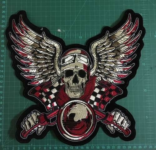 Skull with Wings Goggles Headlight Badge Patch Large