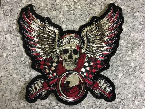 Skull with Wings Goggles Headlight Badge Patch Large