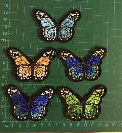 BDG1032 Blue butterfly badge patches set of 5