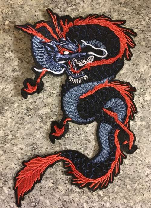 BDG1040 Blue and red dragon name badge patch LARGE 33.5cm x 24cm