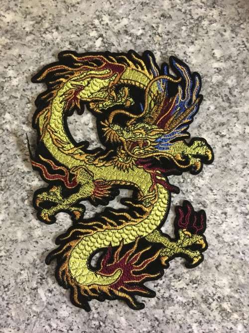 END OF RANGE SALE!!  Gold dragon badge patch  23.5cm x 17cm