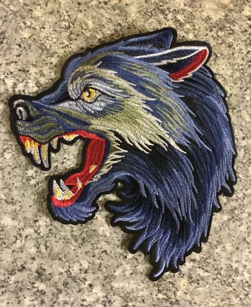 Large Wolf Back Badge Patch in Blue 23cm x 21cm